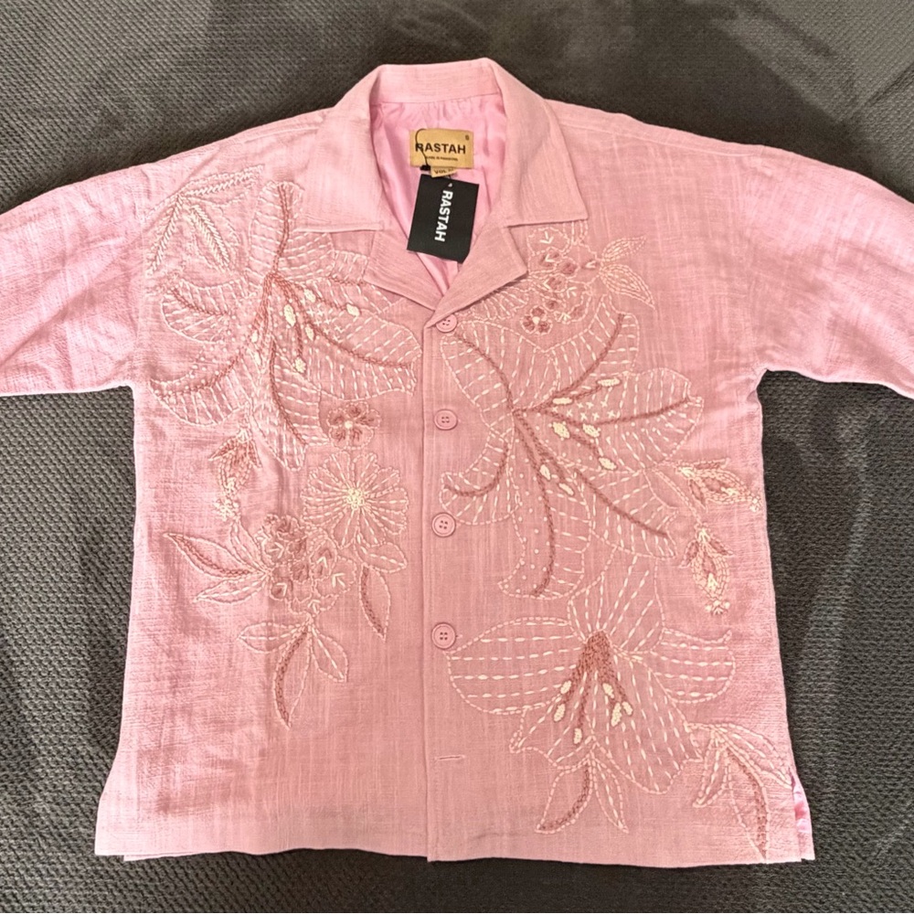 Rastah “Biebs in Shalimar” Pink Embroidered Shirt size Small